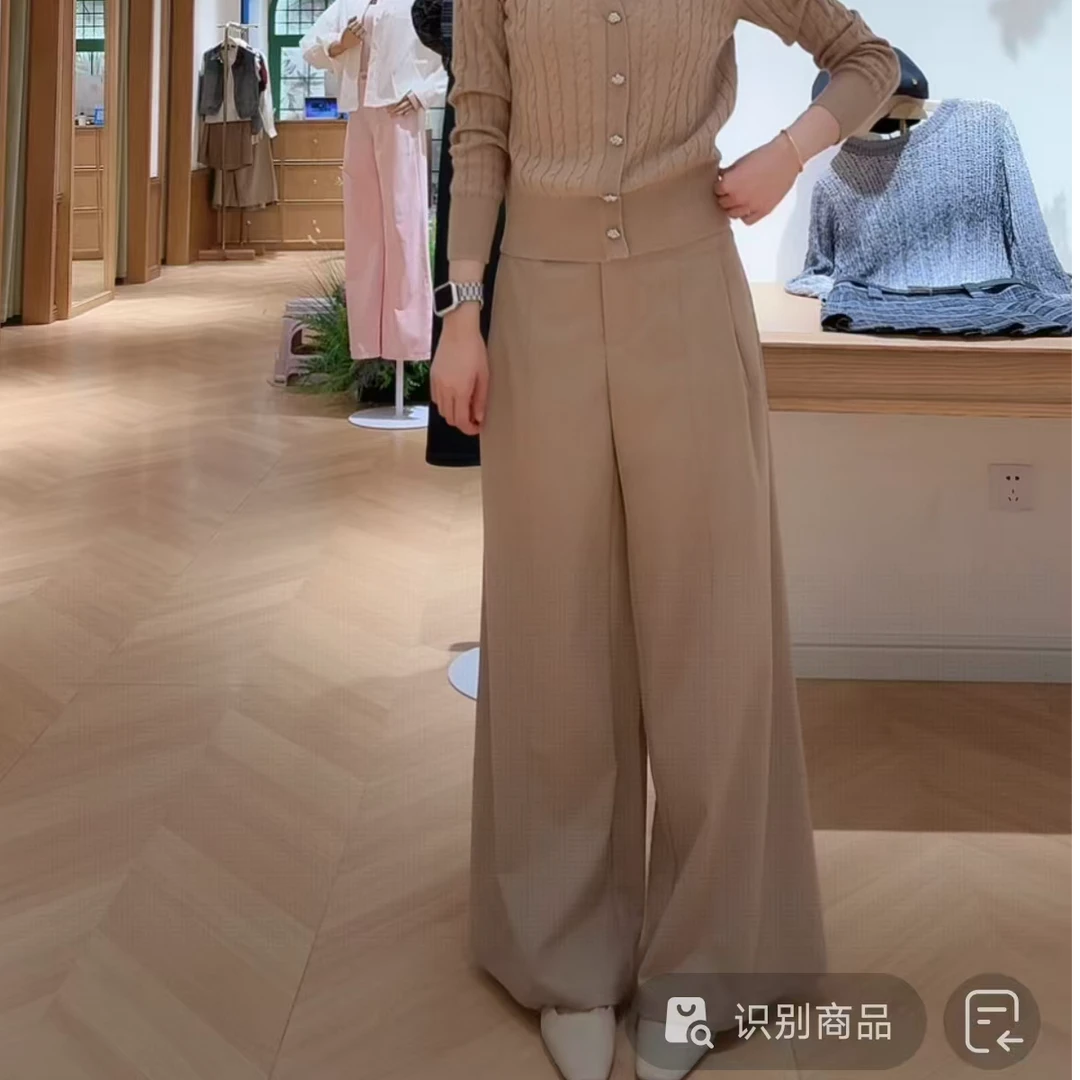 朵以2025秋季新款通勤时尚气质压褶高腰宽松阔腿裤女40VQ248338