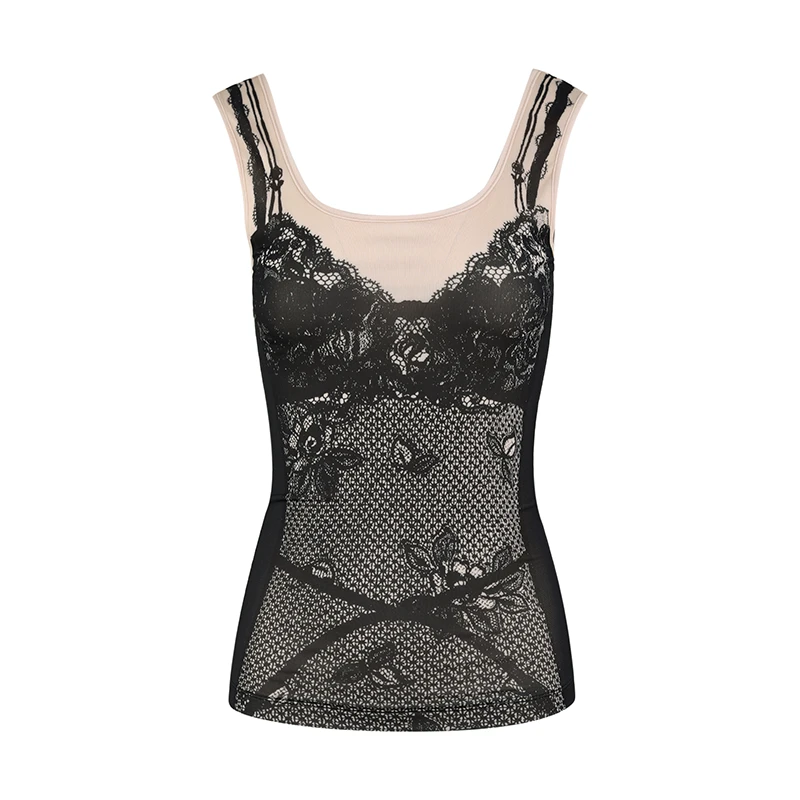 THREE GOOOD/三吉 纯欲战神 蕾丝定位印花背心上衣修身Y725Y04253