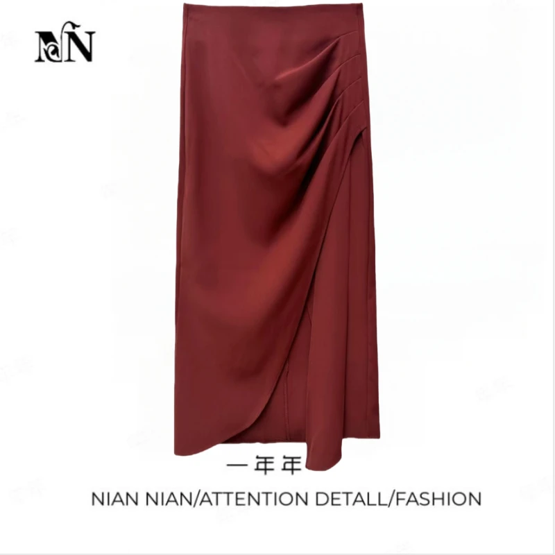 〖赫本花园〗年年2025春新款设计感扭结高腰垂感半身裙A字气质包臀