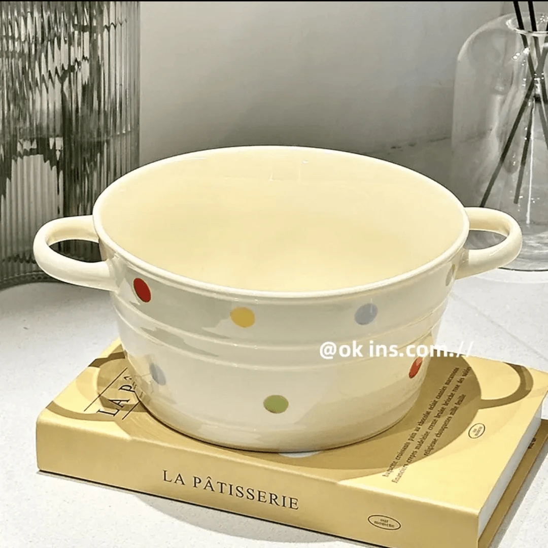 缤纷双耳汤碗陶瓷10英寸大容量泡面碗ins风汤盆大碗螺蛳粉碗