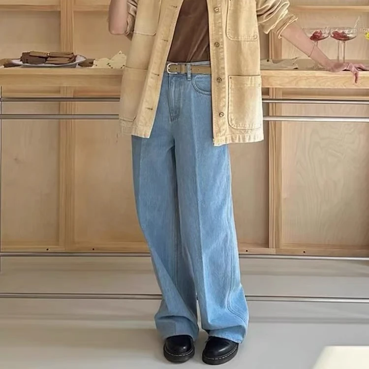 YD-韩系！G系小方标蓝色直筒牛仔裤直筒裤休闲长裤