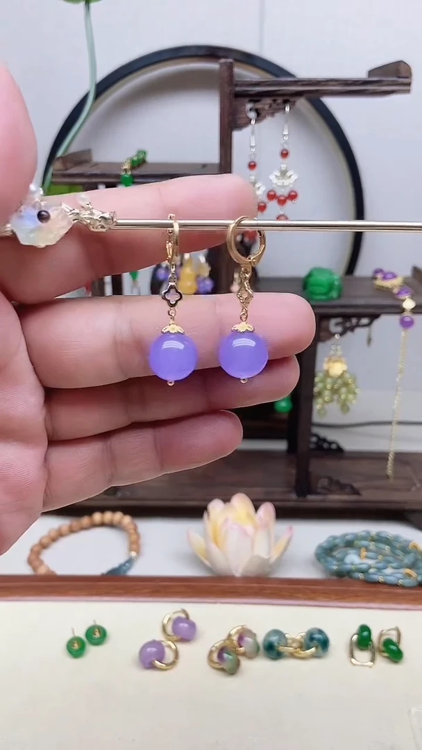 翡翠14K金镶嵌耳饰95号