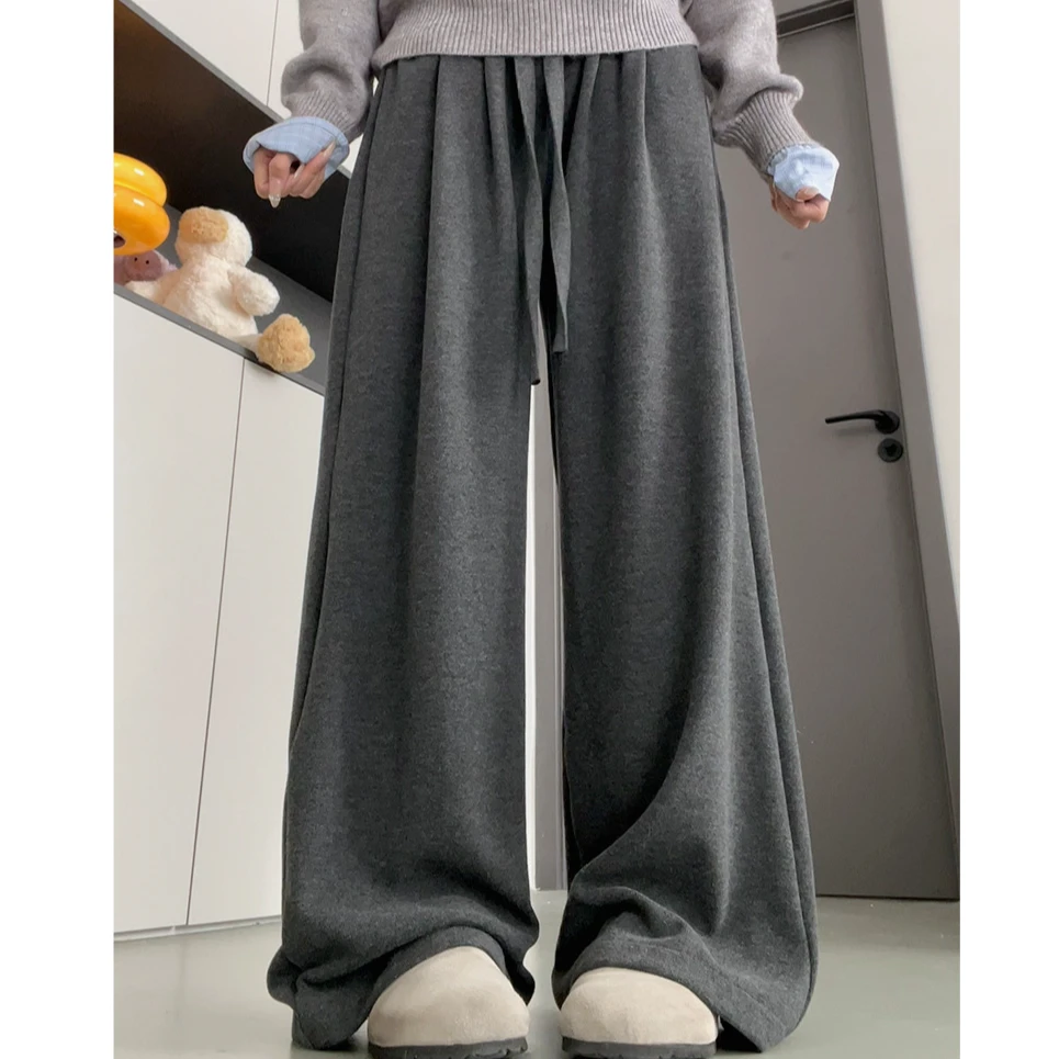 2025春秋爆款加长糯米裤女高腰垂感慵懒直筒拖地软糯小个子阔腿裤
