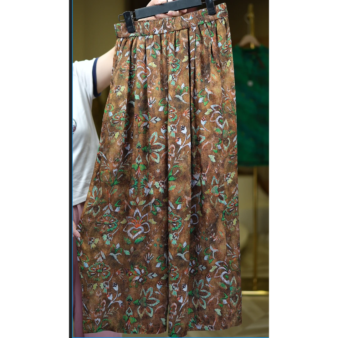 繁花路<<非遗美学>>1159夏季暗纹提花高腰宽松百搭休闲裤