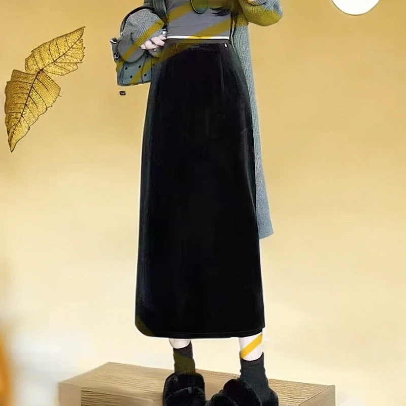 衣狂家--（80公分长）新款钻石绒半身裙高级感中长款裙子气质9123