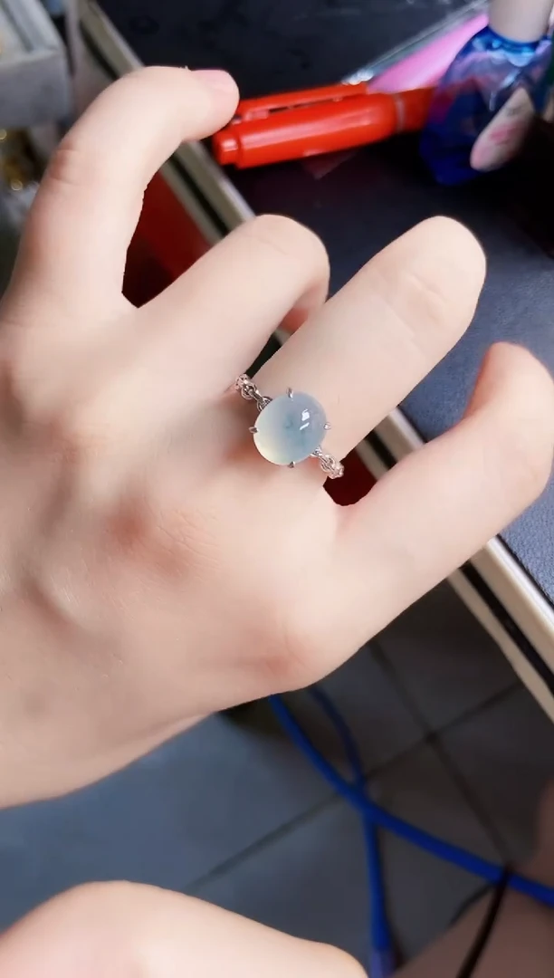 翡翠戒指银S925镶嵌21349