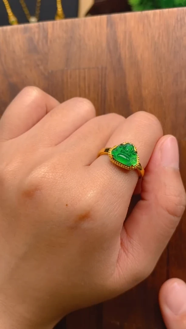 【闪购商品】翡翠戒指银S925镶嵌佛公戒指