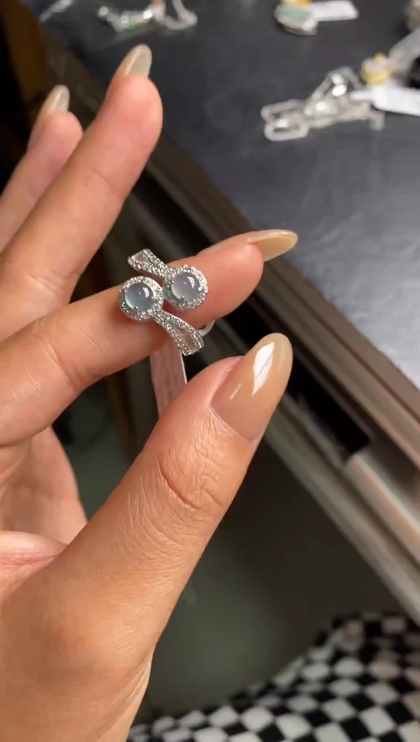 银S925镶嵌戒指翡翠天然A货翡翠