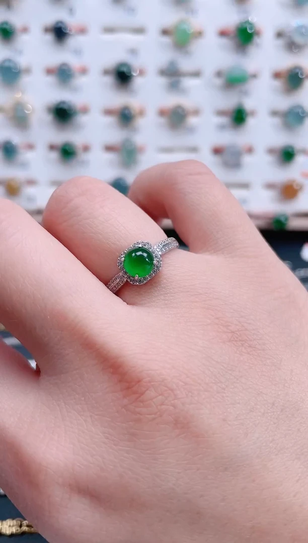 银S925镶嵌戒指翡翠天然翡翠