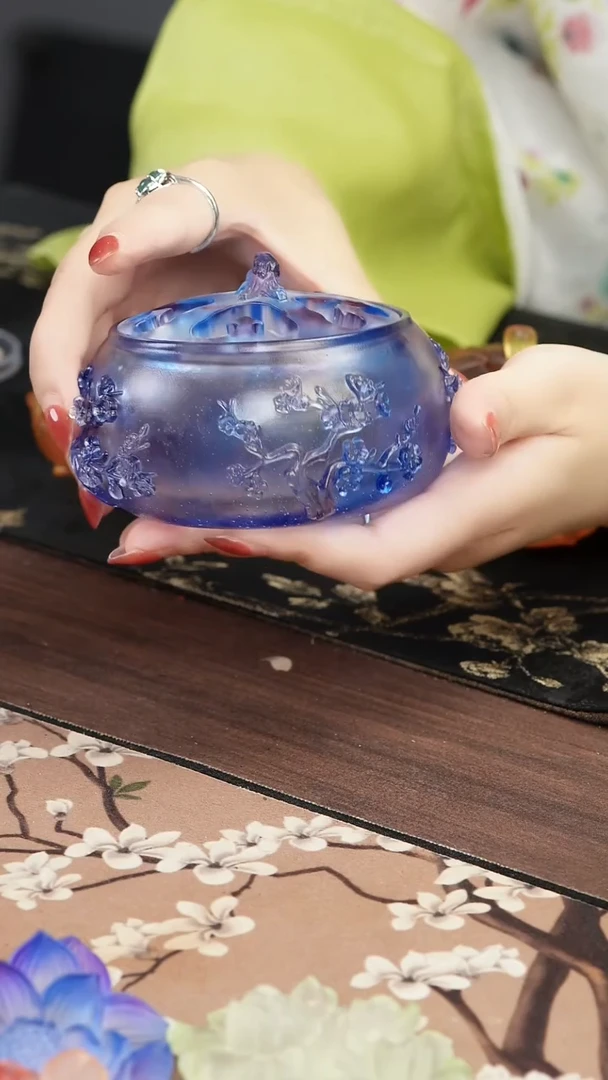 手工艺品琉璃蓝紫色梅花香炉