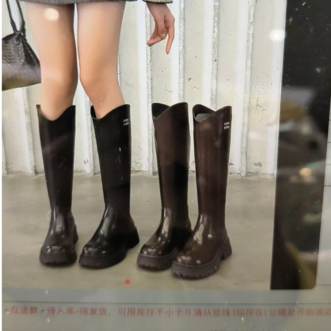 M字母增高长筒靴女粗跟厚底不过膝机车骑士靴【29295】