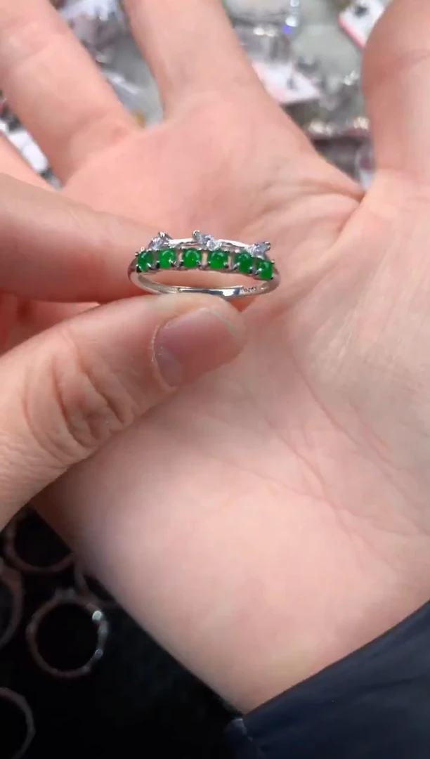 银S925镶嵌戒指翡翠555   7