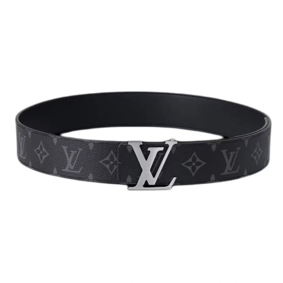 99新 LV LOUIS VUITTON 双面平滑扣 牛皮 皮带 男款 银灰色 宽4cm