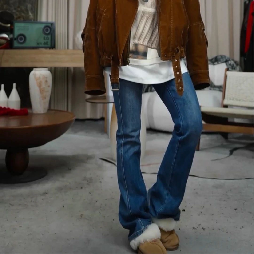 infobyfive2025夏季新款显瘦笑微喇弹力喇叭牛仔裤NF0504179