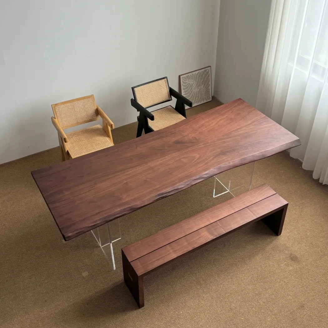 北美黑胡桃实木大板桌餐桌茶桌 双拼自然边 尺寸：230*87*5cm