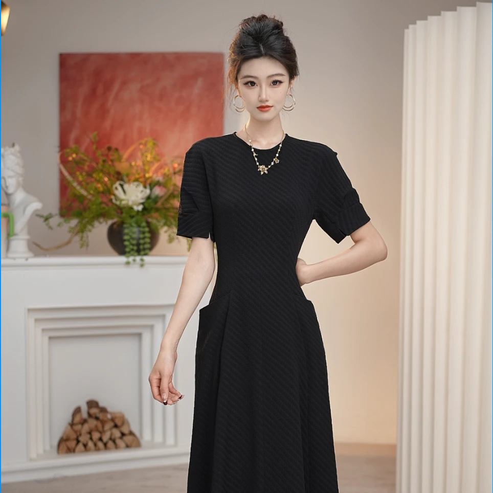 AMASS/阿玛施夏季2025新款百搭显瘦收腰半袖连衣裙女款5500547