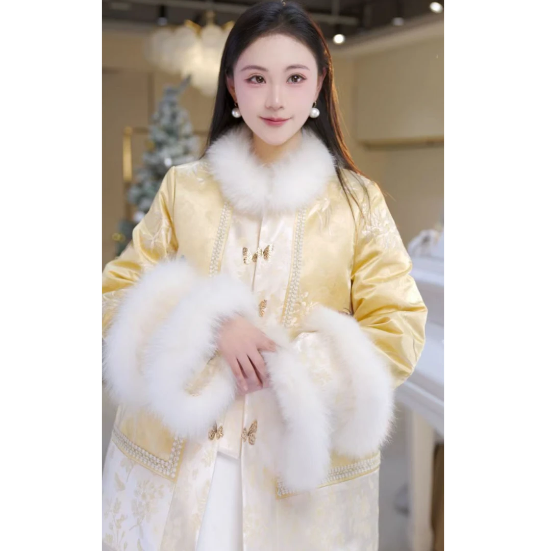 【北栀】【黄金战衣】国风绣花狐狸毛羽绒服813656
