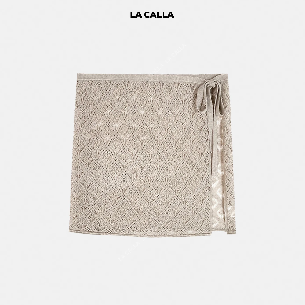 LA CALLA屁帘黑色白色亚麻细腰修饰百搭系带裙OY51-1928