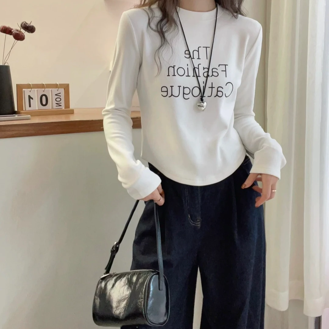 【美丽姐】T恤长袖打底显瘦印花圆领韩版百搭