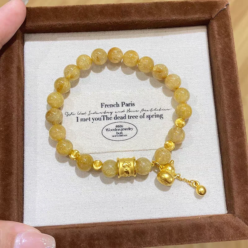 瑞诺黄金六字真言金发.晶手链足金999葫芦猫眼手串七夕礼物送女友