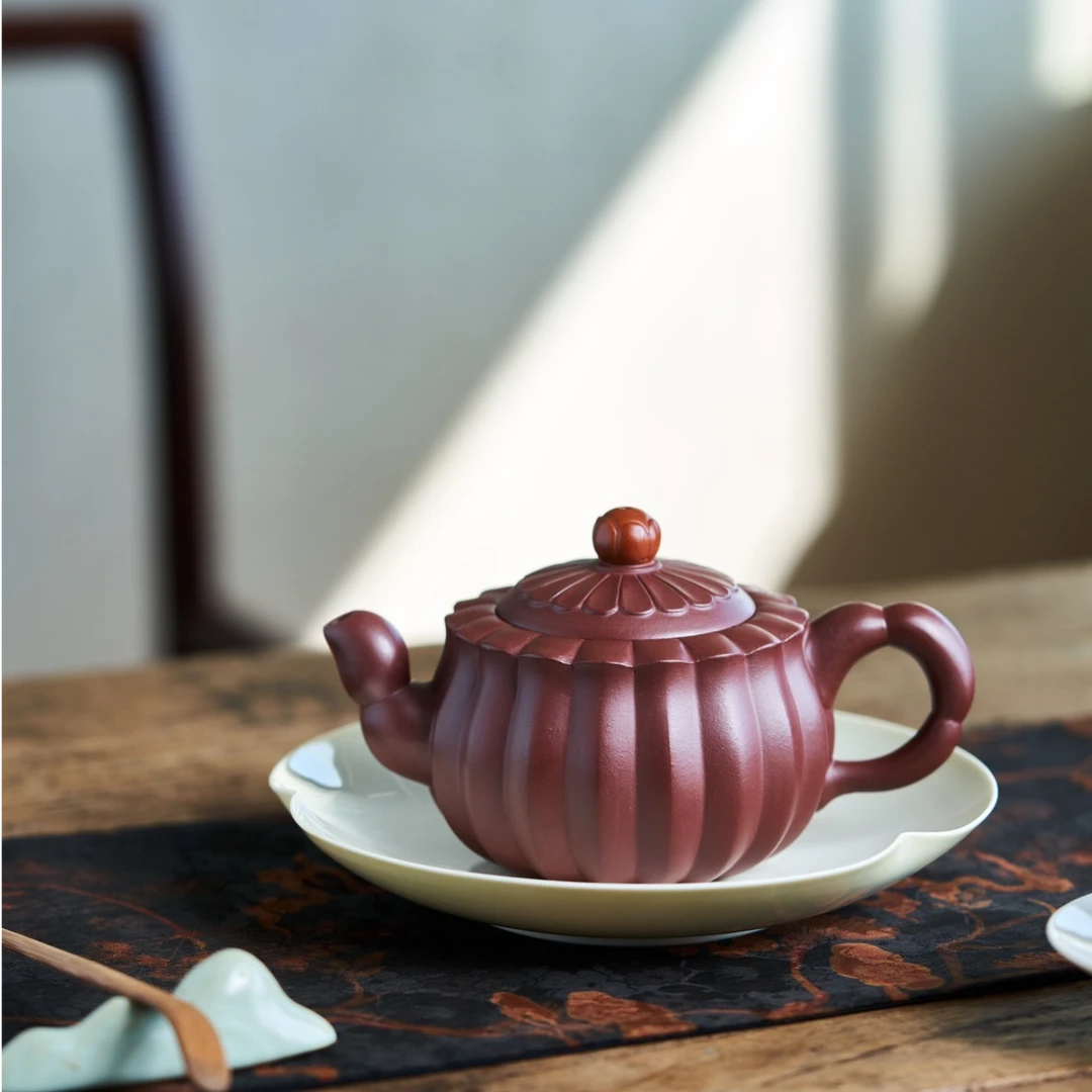 【半手工】紫砂壶 莲藕 国工周良红 龙血砂 260CC