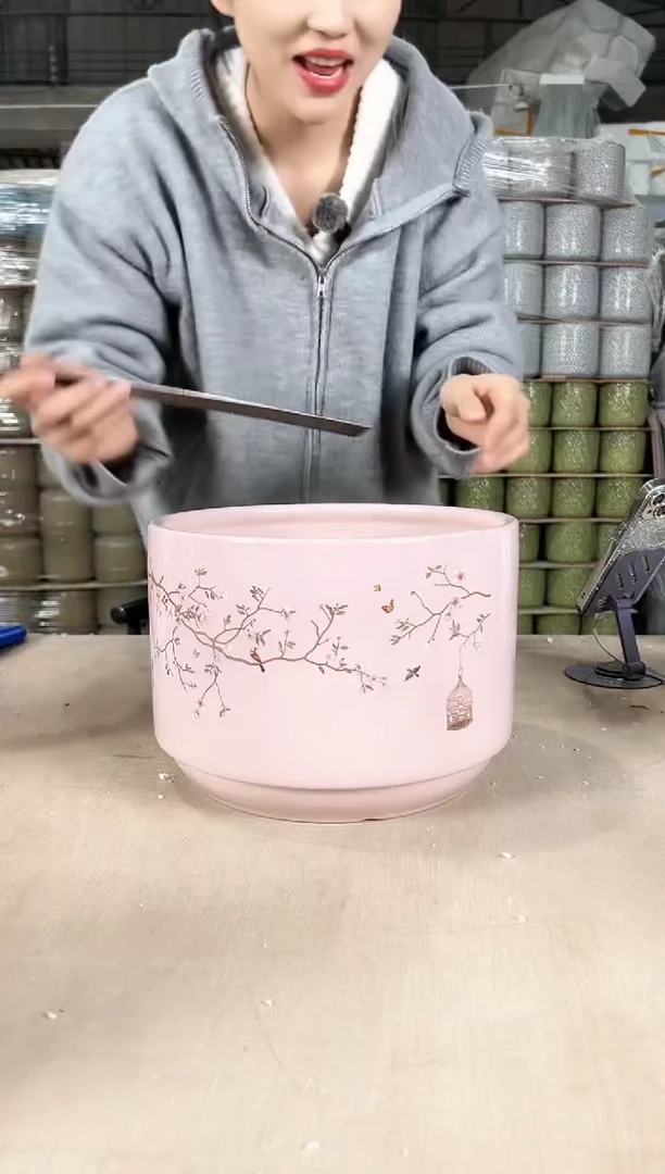 【闪购商品】陶瓷蝴蝶兰鸟笼粉色大号25x18