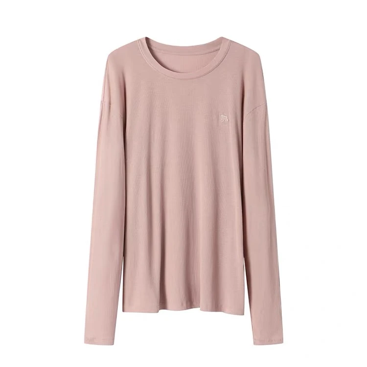 REREK 设计师品牌25春夏新品简约休闲圆领坑条刺绣T恤长袖女时尚