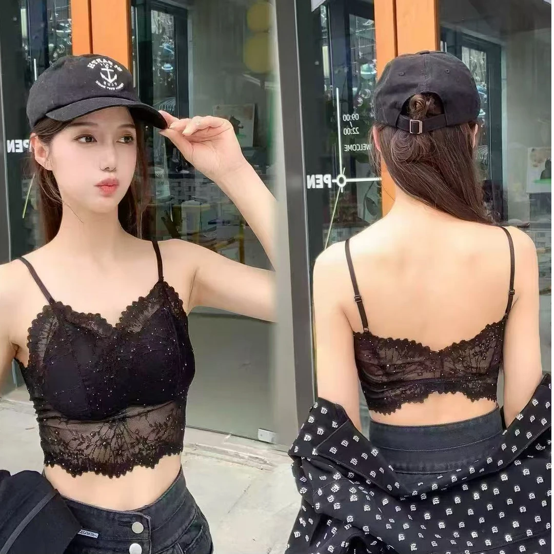 法式抹胸星芒蕾丝吊带背心