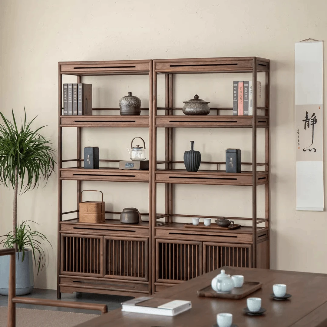 苏言  黑胡桃木博古架新中式禅意展示架