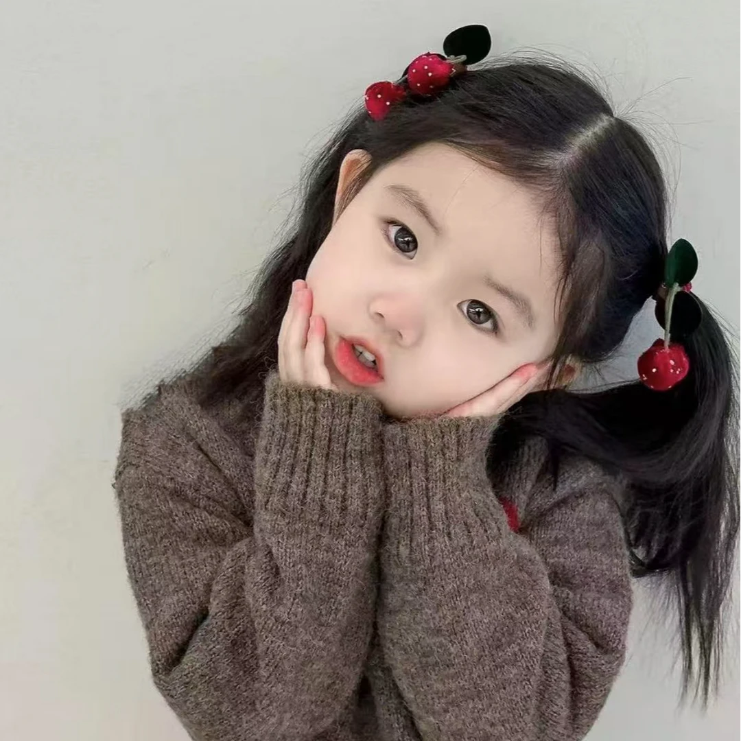 A-6295  mj 1对酒红色樱桃植绒立体布艺充棉甜美加粗头绳    发圈