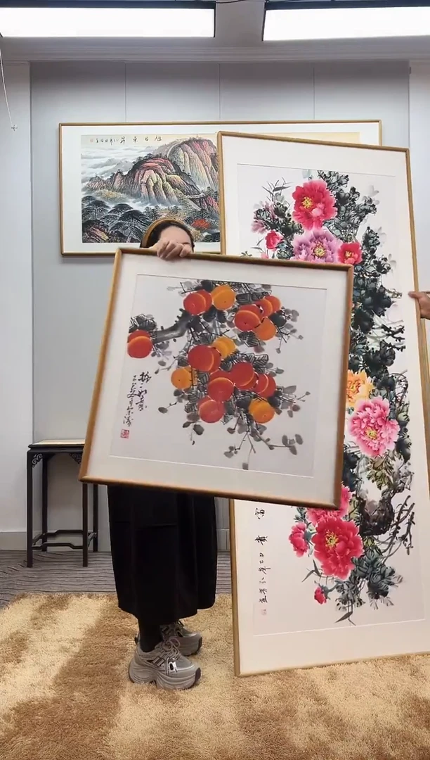 国画手绘柿子62*62尺寸