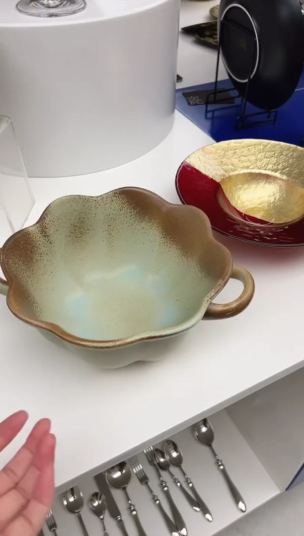 瓷素泥蓝 大汤碗双耳