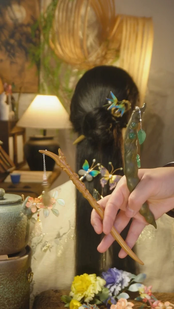 木原创设计豆角步摇加木兰步摇