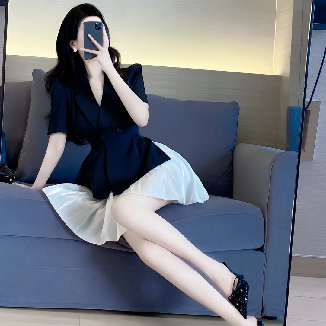 套装女夏款新款气质名媛轻熟风收腰显瘦领蓬蓬裙两件套918