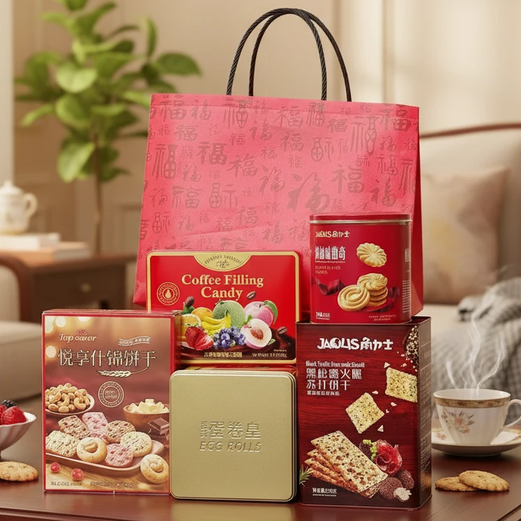 五福临门年货大礼包组合1534克蛋卷黑松露苏打饼干夹心糖曲奇送礼