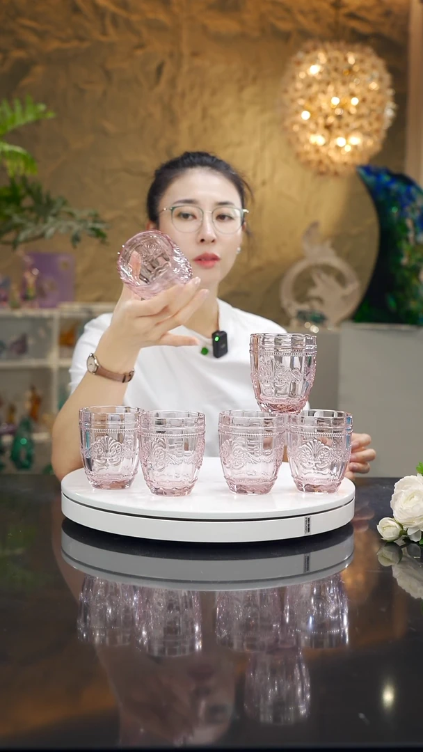 手工艺品琉璃丫*福利粉色水杯一套8只