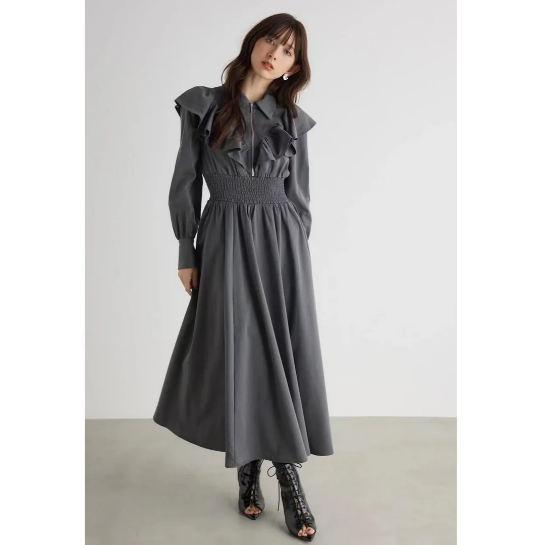 『咸鱼日单』R家春季新款荷叶边长袖长款连衣裙