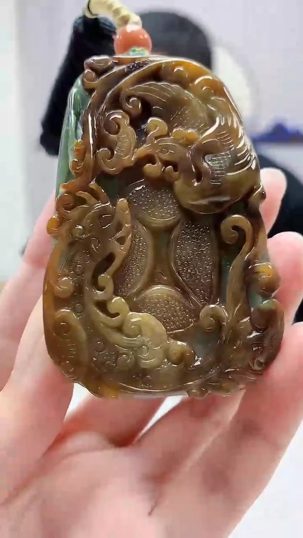定制翡翠未镶嵌4898zm-毛货挂件187龙凤