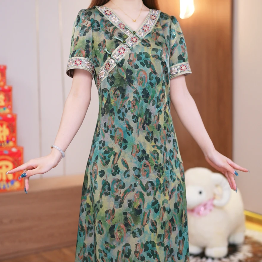 【鑫鑫直播专享】2025款桑蚕丝大码夏季连衣裙真丝中式显瘦高端女装