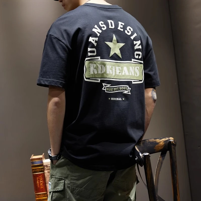 2025夏季重磅短袖T恤男潮牌宽松纯棉美式潮流设计感圆领半袖体恤