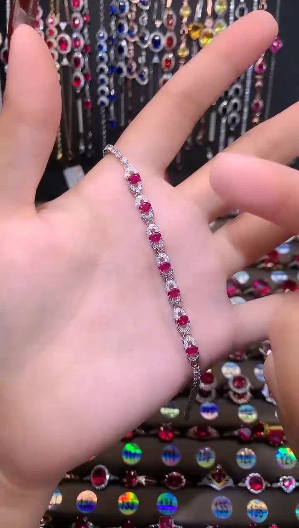 【闪购商品】红宝石手链银S925镶嵌银色4.6