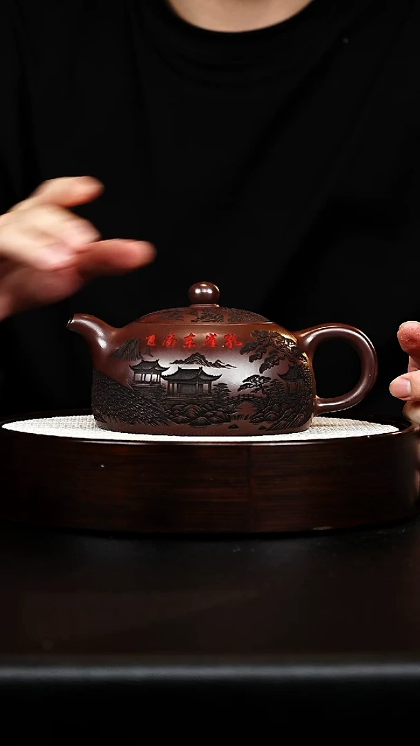 茶壶紫砂宜兴紫砂 半月 石红 李恒阳h335