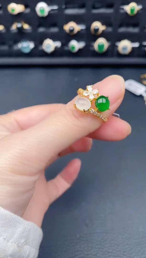 银S925镶嵌戒指翡翠天然a货翡翠56