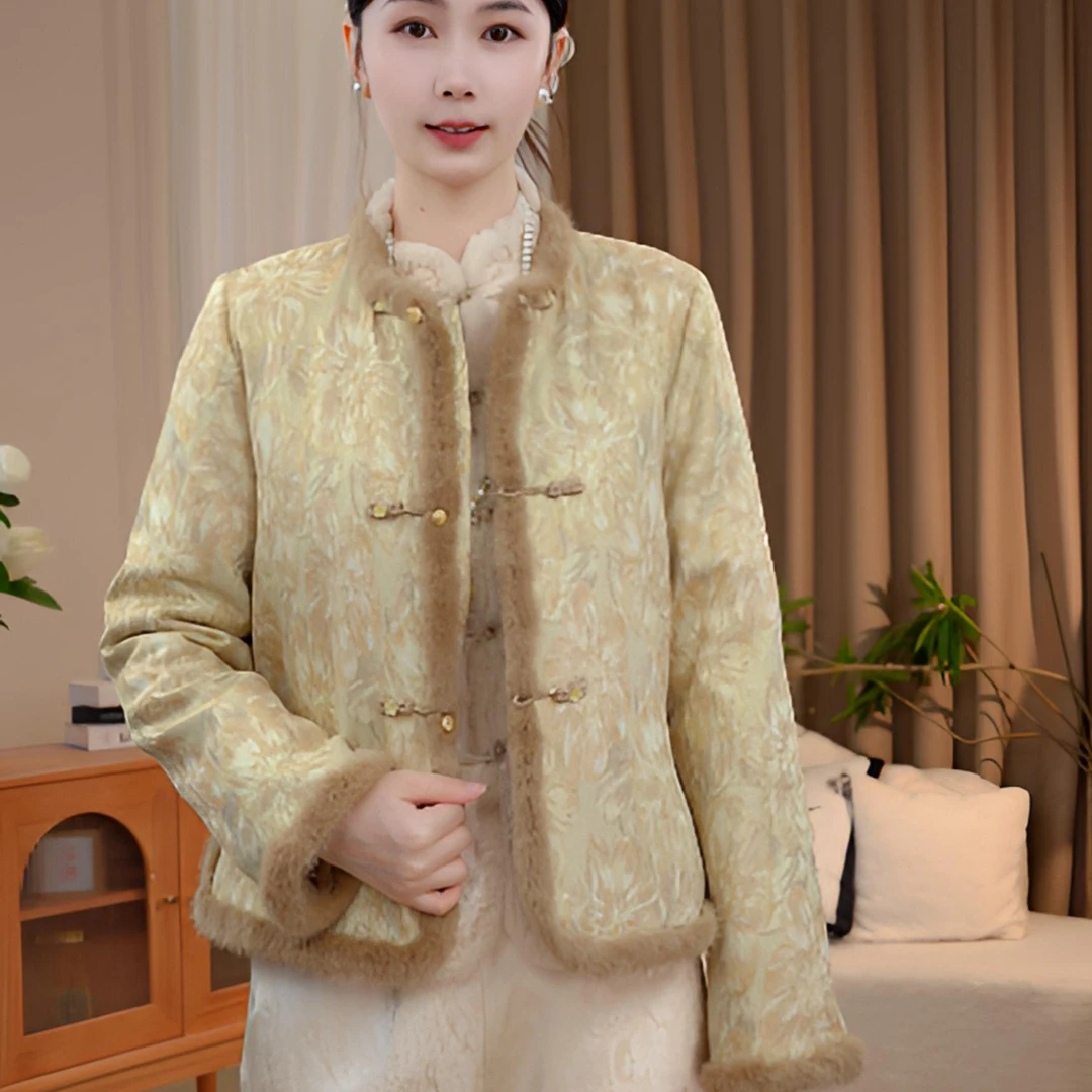 冬季新款新中式厚款织金盘扣设计感棉服2025D6253-七月杭锦仓
