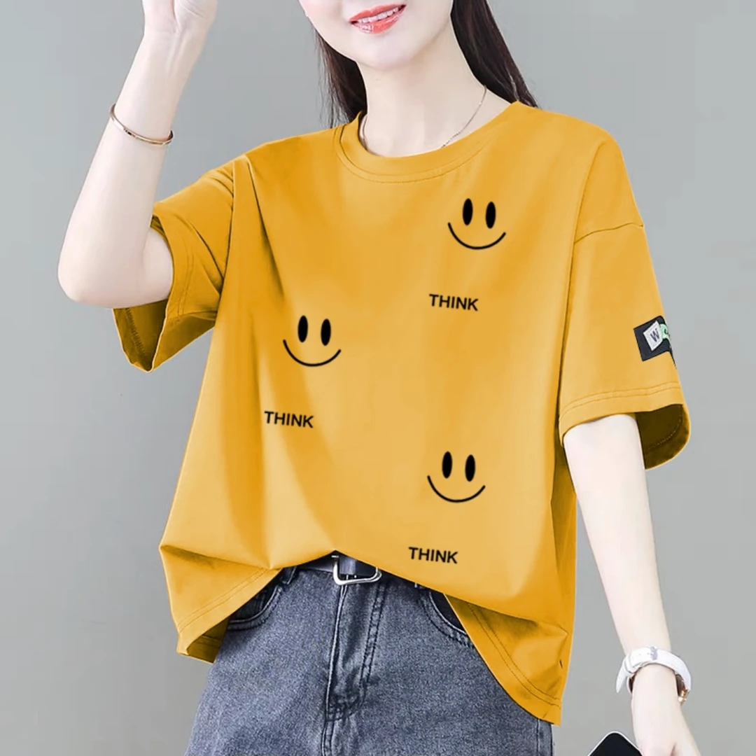 100%纯棉短袖t恤女夏季新款百搭休闲韩版宽松显瘦减龄遮肚上衣ins