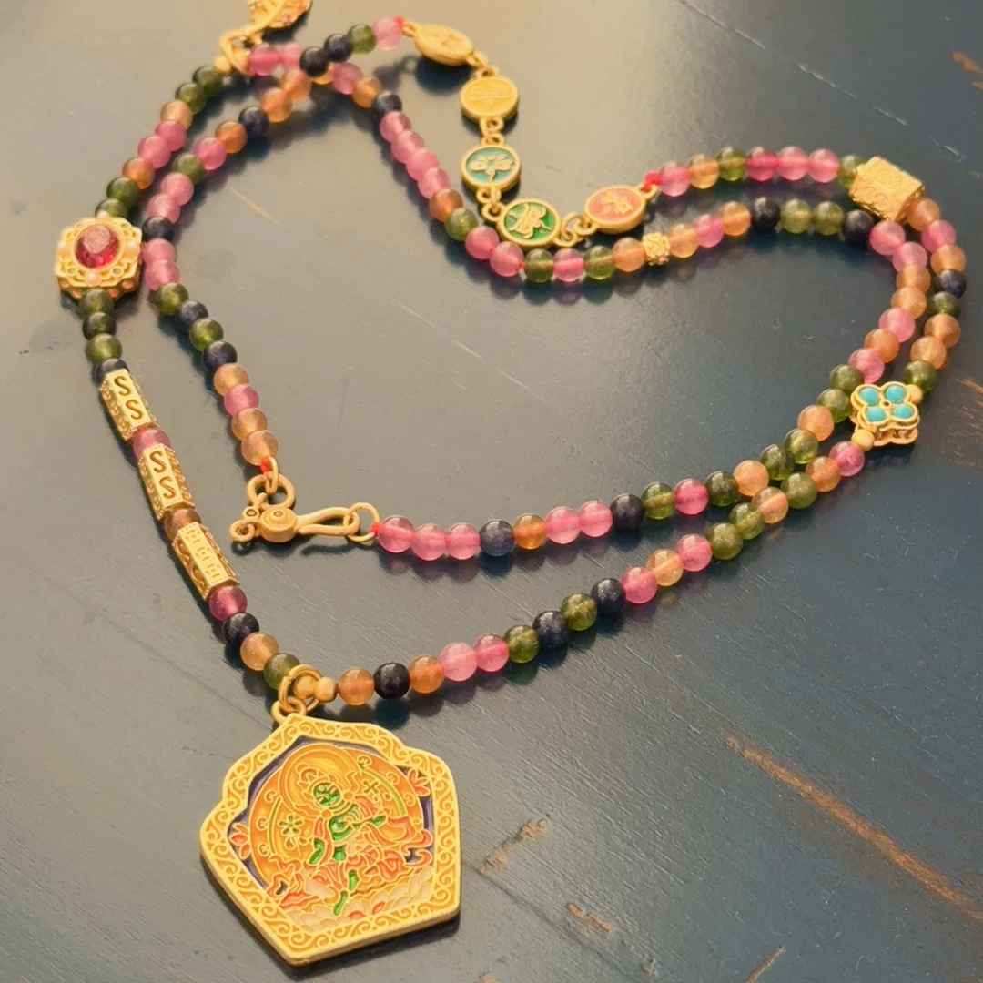 铜合金锆石项链 【五福宝珠珠链】铜合金合成立方氧化锆30mm项链