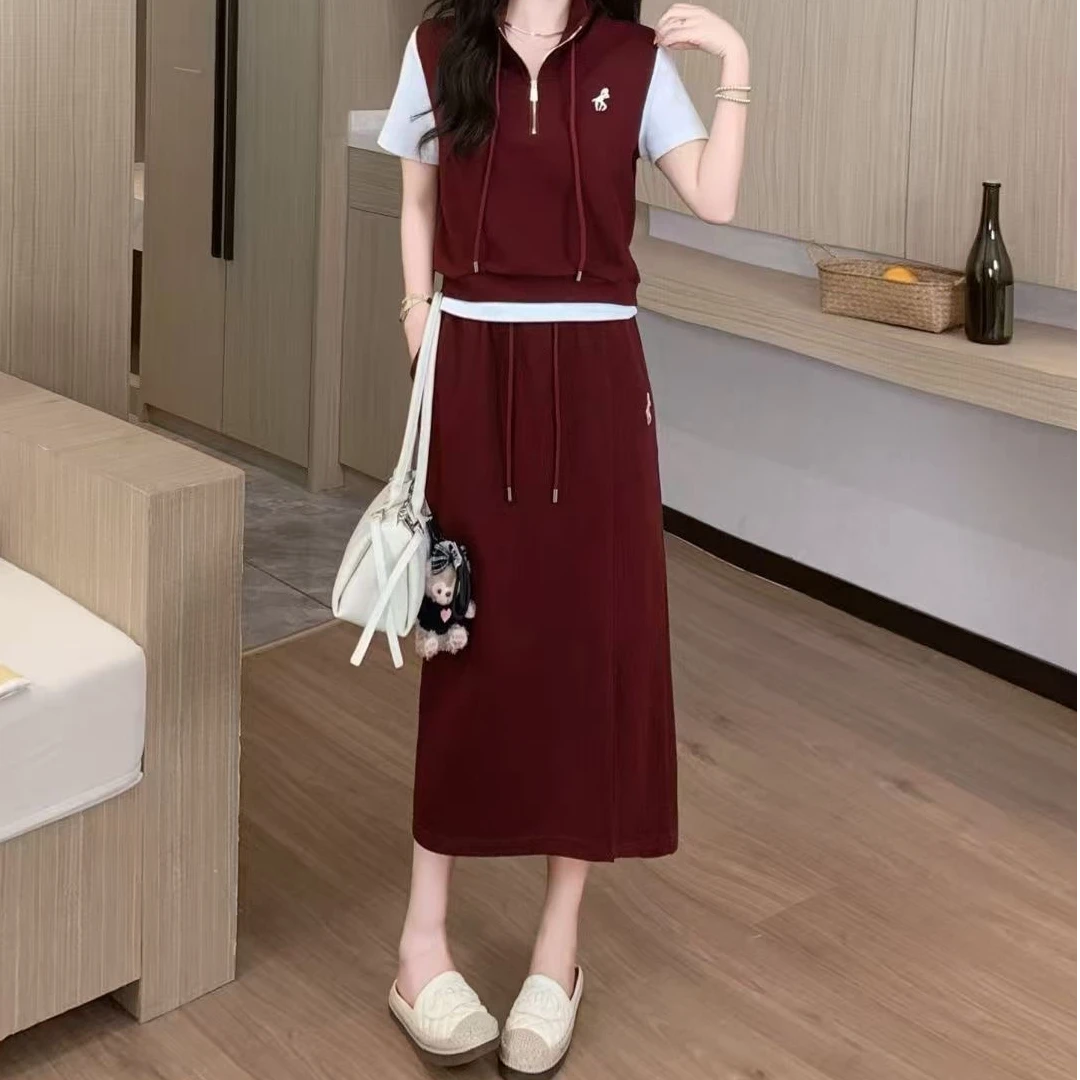 【曼姐专属】2025夏新休闲运动卫衣套装裙五一旅游出街衣服25L065