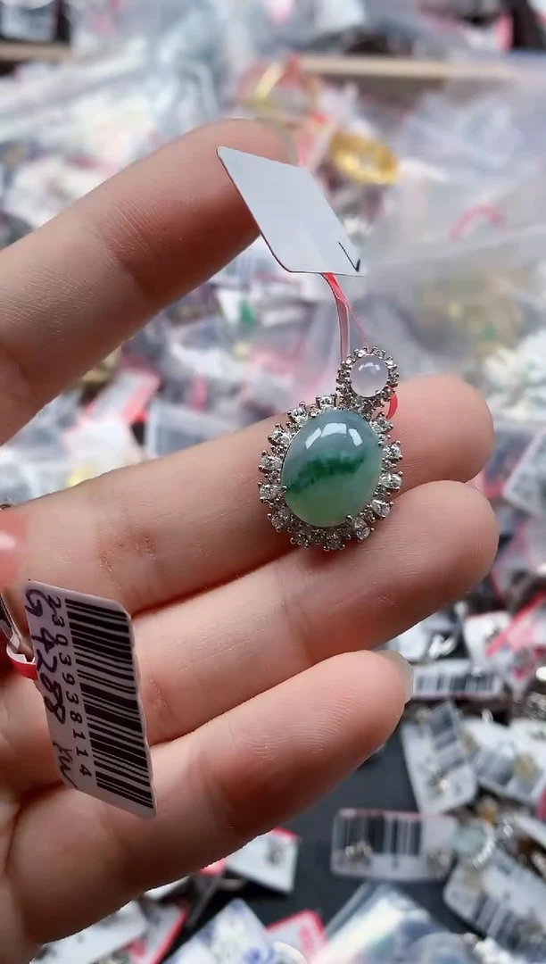 银S925镶嵌戒指翡翠天然A货缅甸翡翠