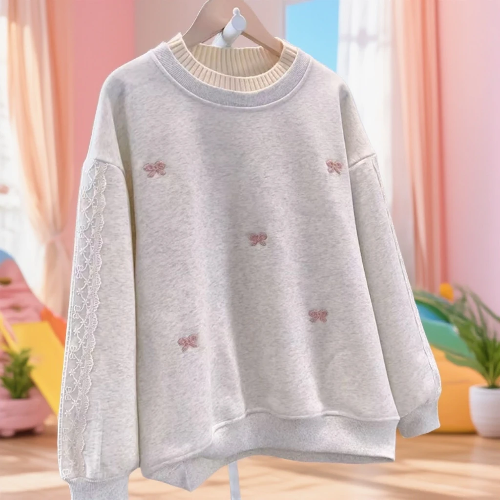 女童卫衣秋季2025新款初中生女孩洋气加绒上衣大童打底衫-JRS2506