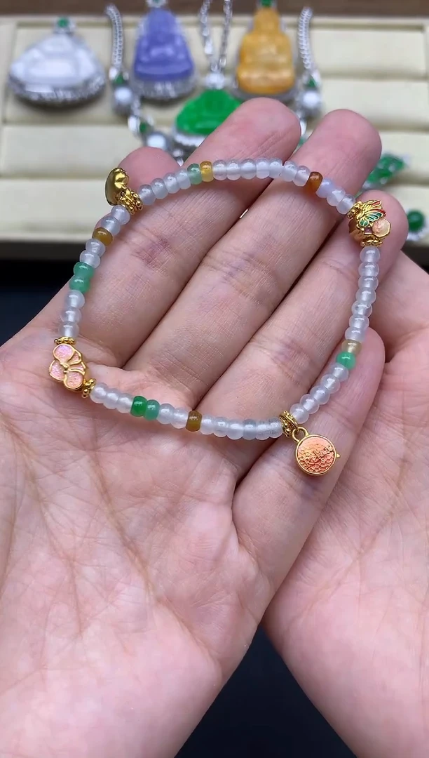 足金镶嵌手链翡翠447-春日珠宝